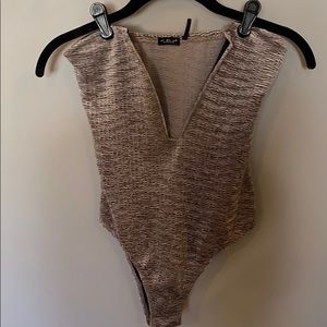 sleeveless metallic/taupe urbanoutfitters bodysuit